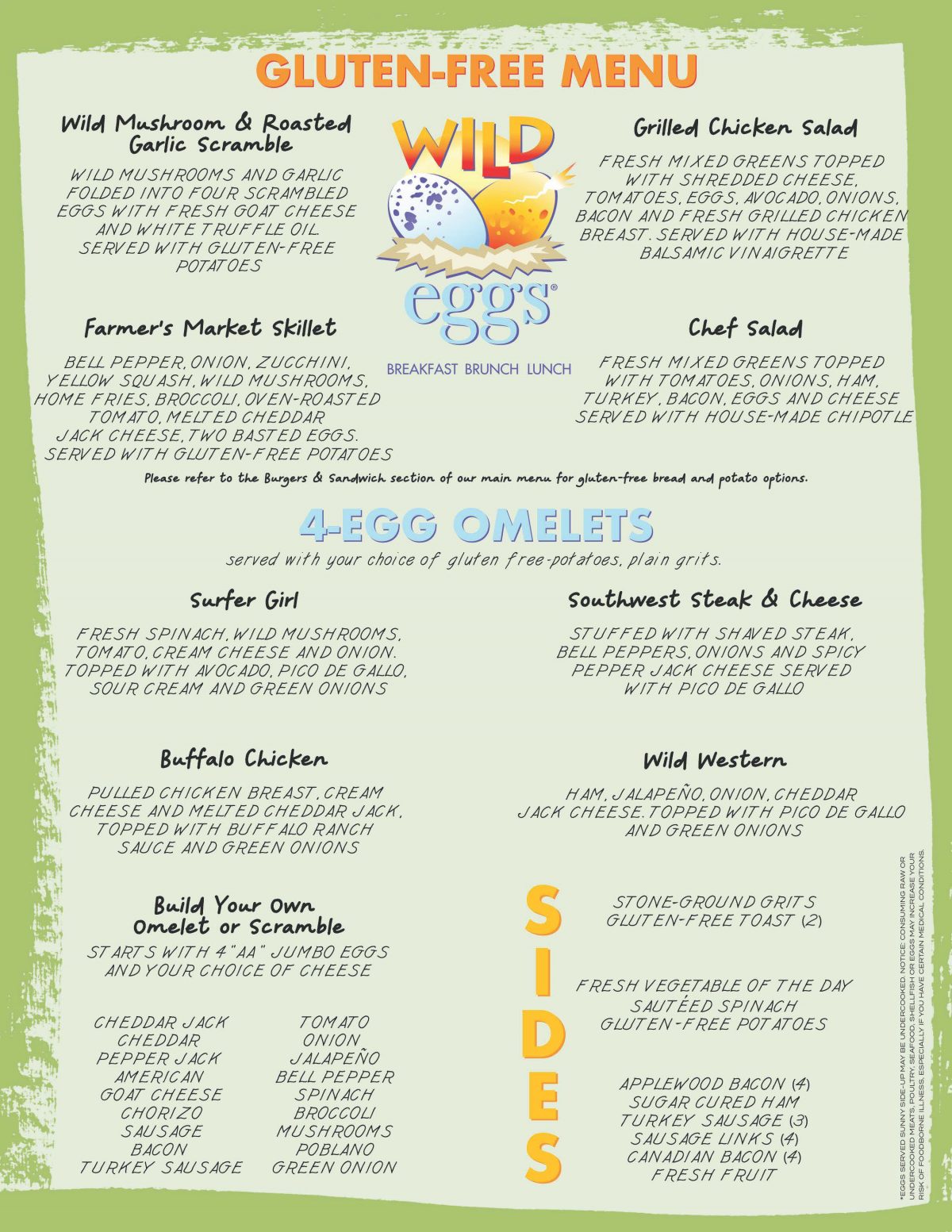 Wild Eggs Gluten Free Menu Breakfast Brunch Lunch express