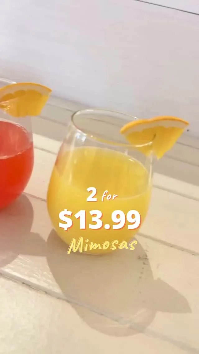 Sip happens, especially when it’s 2 for $13.99 mimosas. Available for a limited time at Wild Eggs. Don’t let this bubbly deal float away! 🥂